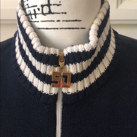 ST. JOHN Knitted Navy Blue Zip Up Sweater - Picture 3 of 7